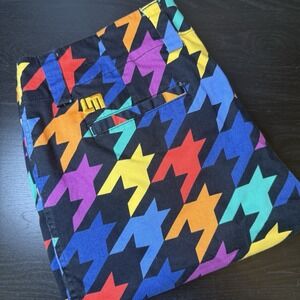 Loudmouth Womens 8 32x11 Golf Shorts Black Colorful Houndstooth Geometric Bright
